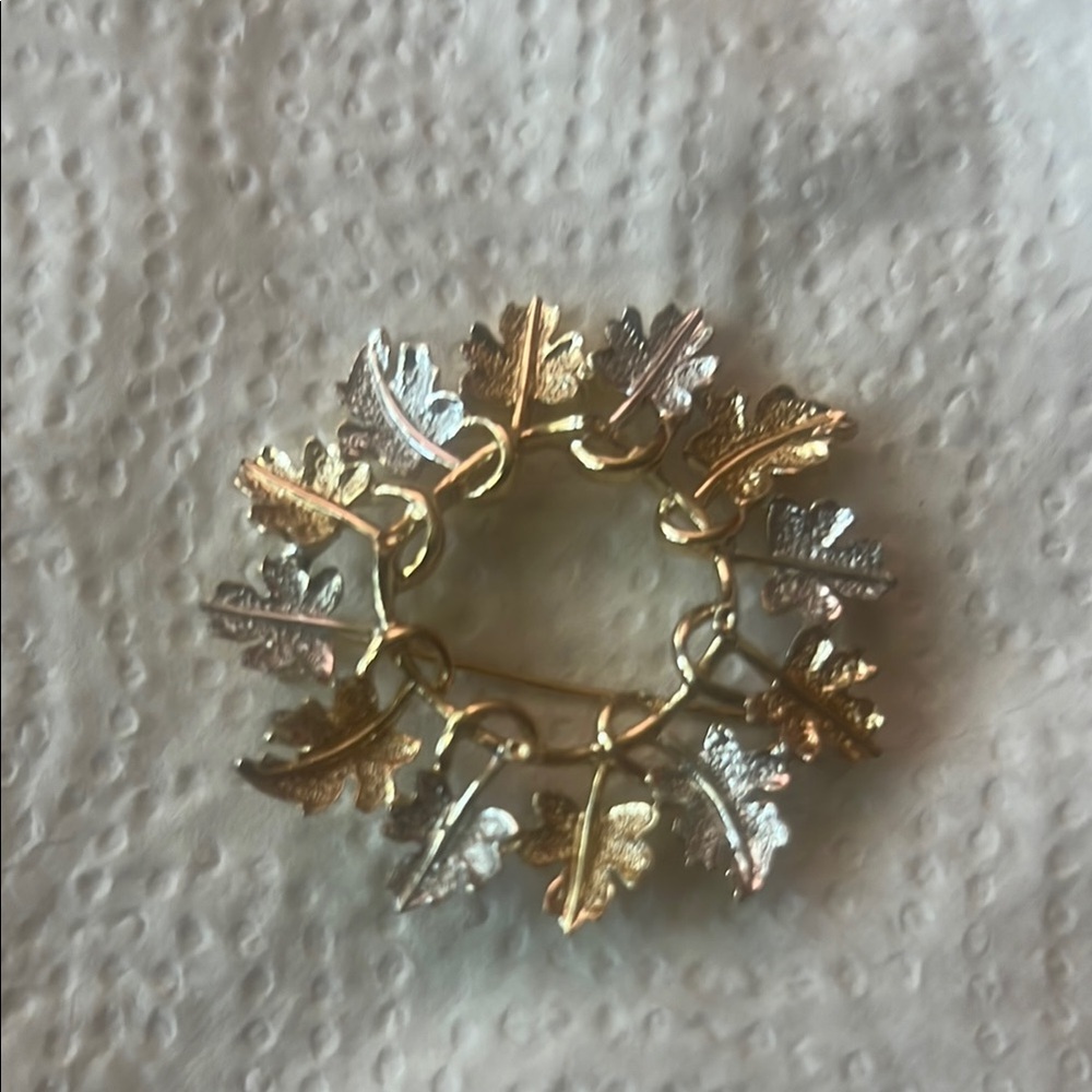 Nature-Inspired Gold and Silver Leaf Brooch